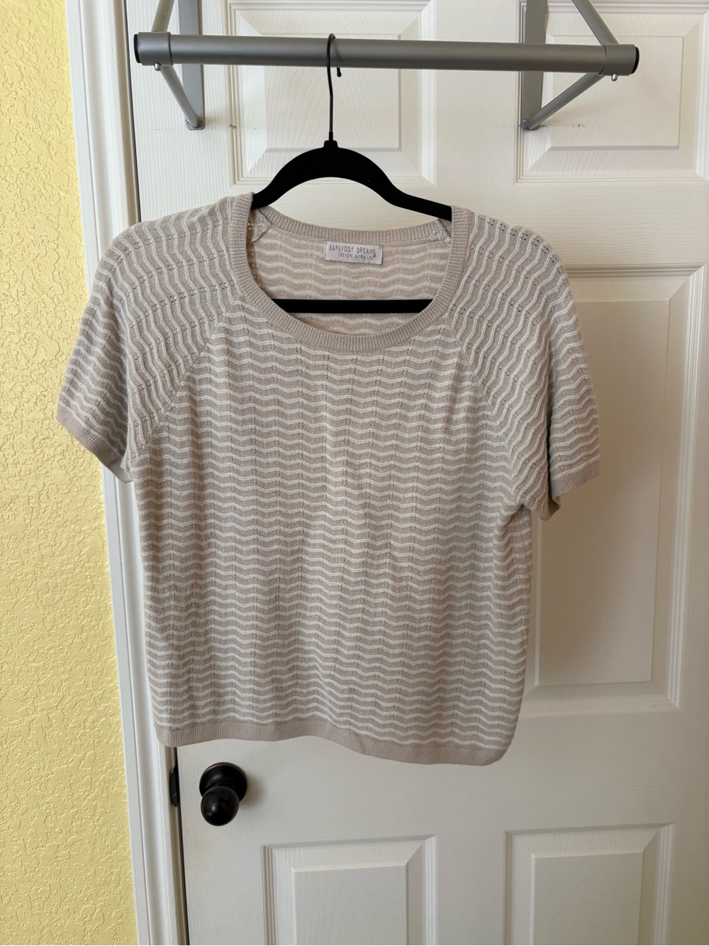 Barefoot Dreams Beige-Cream Short Sleeve Knit Top